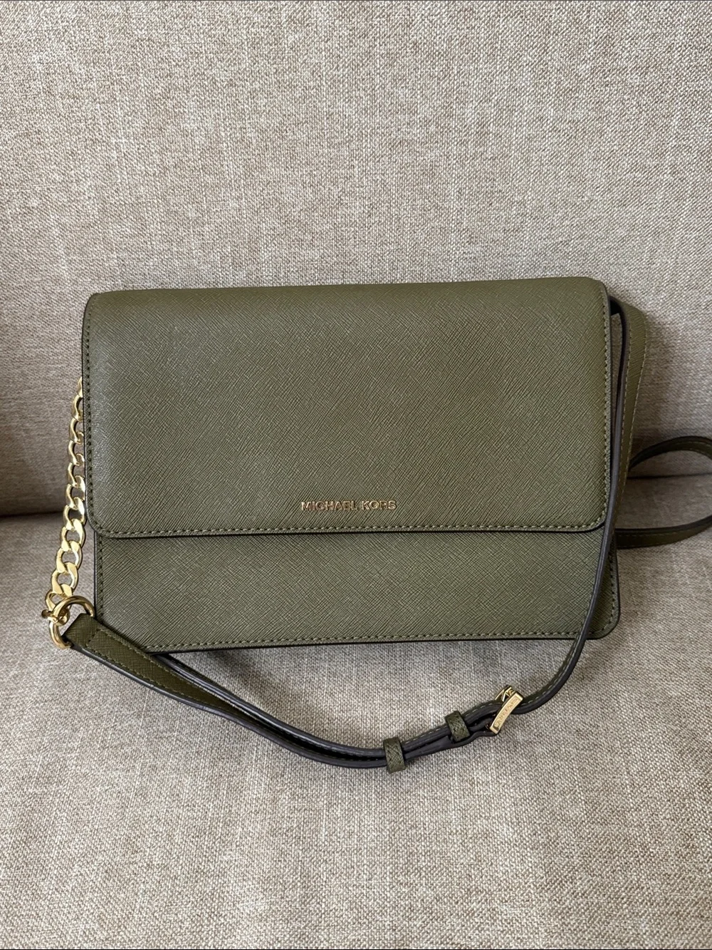 Michael Kors Olive Green Crossbody with Gold Hardware